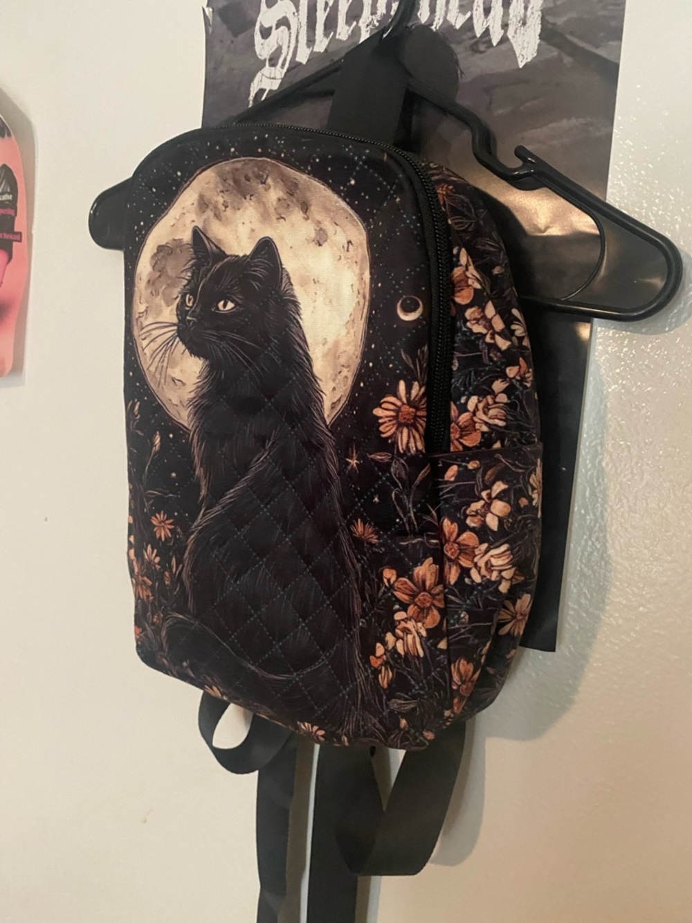 Black Cat Moon Quilted Mini Backpack - Picture 3 of 10